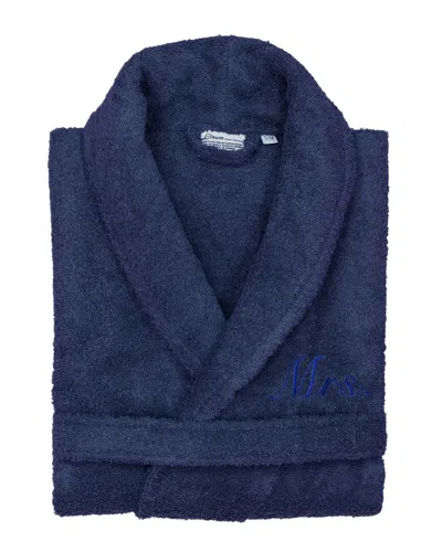 Linum Home Textiles Dnu  100% Turkish Cotton Embroidered ''mrs.'' Terry Bathrobe In Blue