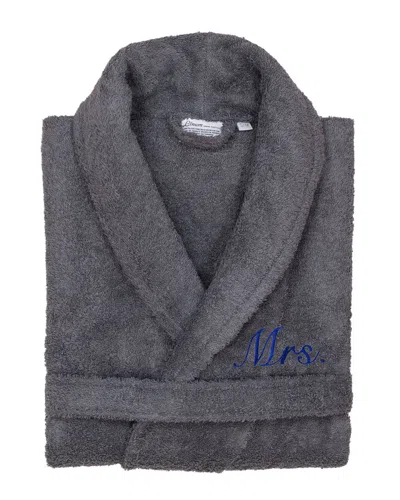 Linum Home Textiles Dnu  100% Turkish Cotton Embroidered ''mrs.'' Terry Bathrobe In Gray