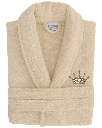 Linum Home Textiles Dnu  100% Turkish Cotton Terry Bath Robe Embroidered With Sparkling Cheetah Crown In Brown