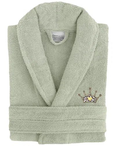 Linum Home Textiles Dnu  100% Turkish Cotton Terry Bath Robe Embroidered With Sparkling Cheetah Crown In Green