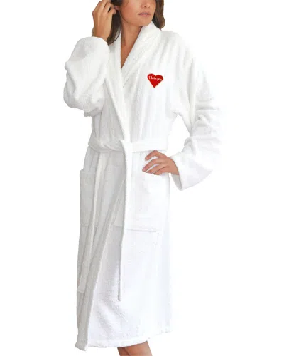 Linum Home Textiles Dnu  I Love You Embroidered White Terry Bathrobe With Red Heart