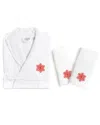 Linum Home Textiles Dnu  Red Snowflake Turkish Cotton Hand Towels & Terry Bathrobe Set