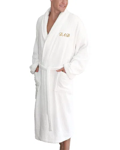 Linum Home Textiles Dnu  White Terry Bathrobe For Dad With Gold Embroidery
