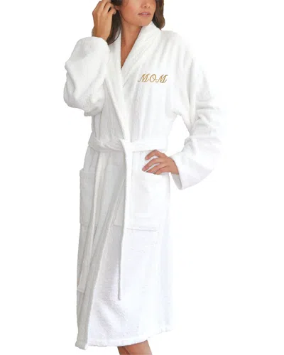 Linum Home Textiles Dnu  White Terry Bathrobe For Mom With Gold Embroidery