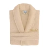 Linum Home Textiles Embroidered Bride Terry Bathrobe Unisex Adult Terry Cloth Long Sleeve Long Length Robe In Sand