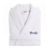 Linum Home Textiles Embroidered Bride Terry Bathrobe Unisex Adult Terry Cloth Long Sleeve Long Length Robe In White