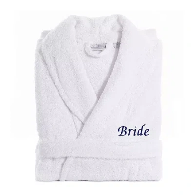 Linum Home Textiles Embroidered Bride Terry Bathrobe Unisex Adult Terry Cloth Long Sleeve Long Length Robe In White