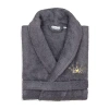 Linum Home Textiles Embroidered Cheetah Crown Terry Bathrobe Unisex Adult Terry Cloth Long Sleeve Long Length Robe In Gray