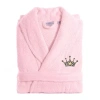 Linum Home Textiles Embroidered Cheetah Crown Terry Bathrobe Unisex Adult Terry Cloth Long Sleeve Long Length Robe In Pink