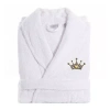 Linum Home Textiles Embroidered Cheetah Crown Terry Bathrobe Unisex Adult Terry Cloth Long Sleeve Long Length Robe In White
