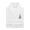 Linum Home Textiles Embroidered Christmas Tree Herringbone Bathrobe Unisex Adult Long Sleeve Long Length Robe In White