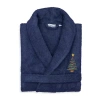 Linum Home Textiles Embroidered Christmas Tree Terry Bathrobe Unisex Adult Terry Cloth Long Sleeve Long Length Robe In Blue