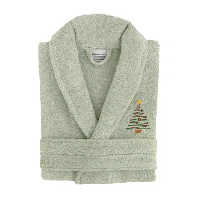 Linum Home Textiles Embroidered Christmas Tree Terry Bathrobe Unisex Adult Terry Cloth Long Sleeve Long Length Robe In Green