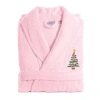 Linum Home Textiles Embroidered Christmas Tree Terry Bathrobe Unisex Adult Terry Cloth Long Sleeve Long Length Robe In Pink