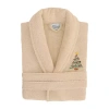 Linum Home Textiles Embroidered Christmas Tree Terry Bathrobe Unisex Adult Terry Cloth Long Sleeve Long Length Robe In Sand