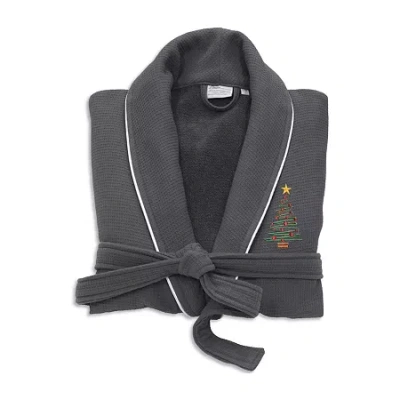 Linum Home Textiles Embroidered Christmas Tree Waffle Terry Bathrobe Unisex Adult Waffle Long Sleeve Long Length Robe In Gray