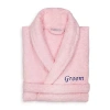 Linum Home Textiles Embroidered Groom Terry Bathrobe Unisex Adult Terry Cloth Long Sleeve Long Length Robe In Pink