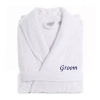 Linum Home Textiles Embroidered Groom Terry Bathrobe Unisex Adult Terry Cloth Long Sleeve Long Length Robe In White