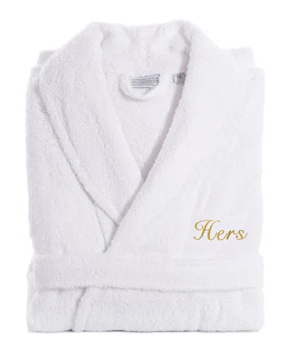 Linum Home Textiles Embroidered Hers Terry Bathrobe In White