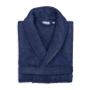 Linum Home Textiles Embroidered Hers Terry Bathrobe Unisex Adult Terry Cloth Long Sleeve Long Length Robe In Blue