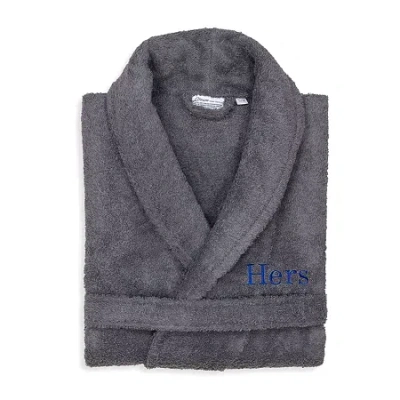 Linum Home Textiles Embroidered Hers Terry Bathrobe Unisex Adult Terry Cloth Long Sleeve Long Length Robe In Gray