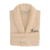 Linum Home Textiles Embroidered Hers Terry Bathrobe Unisex Adult Terry Cloth Long Sleeve Long Length Robe In Sand