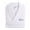 Linum Home Textiles Embroidered Hers Terry Bathrobe Unisex Adult Terry Cloth Long Sleeve Long Length Robe In White