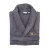 Linum Home Textiles Embroidered His Terry Bathrobe Unisex Adult Terry Cloth Long Sleeve Long Length Robe In Gray