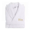 Linum Home Textiles Embroidered His Terry Bathrobe Unisex Adult Terry Cloth Long Sleeve Long Length Robe In White