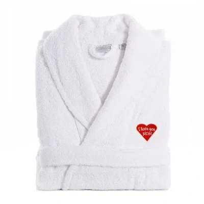 Linum Home Textiles Embroidered I Love You Mom Terry Bathrobe Unisex Adult Terry Cloth Long Sleeve Long Length Robe In White