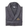 Linum Home Textiles Embroidered Mr Terry Bathrobe Unisex Adult Terry Cloth Long Sleeve Long Length Robe In Gray