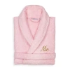 Linum Home Textiles Embroidered Mr Terry Bathrobe Unisex Adult Terry Cloth Long Sleeve Long Length Robe In Pink