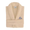 Linum Home Textiles Embroidered Mr Terry Bathrobe Unisex Adult Terry Cloth Long Sleeve Long Length Robe In Sand