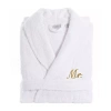 Linum Home Textiles Embroidered Mr Terry Bathrobe Unisex Adult Terry Cloth Long Sleeve Long Length Robe In White