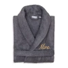 Linum Home Textiles Embroidered Mrs Terry Bathrobe Unisex Adult Terry Cloth Long Sleeve Long Length Robe In Gray