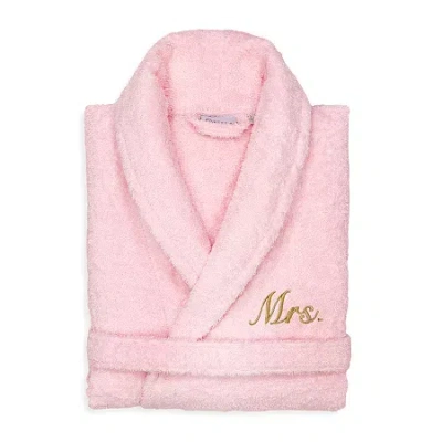 Linum Home Textiles Embroidered Mrs Terry Bathrobe Unisex Adult Terry Cloth Long Sleeve Long Length Robe In Pink
