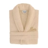 Linum Home Textiles Embroidered Mrs Terry Bathrobe Unisex Adult Terry Cloth Long Sleeve Long Length Robe In Sand