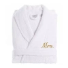 Linum Home Textiles Embroidered Mrs Terry Bathrobe Unisex Adult Terry Cloth Long Sleeve Long Length Robe In White