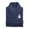 Linum Home Textiles Embroidered Snowman Herringbone Bathrobe Unisex Adult Long Sleeve Long Length Robe In Blue