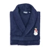 Linum Home Textiles Embroidered Snowman Terry Bathrobe Unisex Adult Terry Cloth Long Sleeve Long Length Robe In Blue