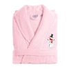Linum Home Textiles Embroidered Snowman Terry Bathrobe Unisex Adult Terry Cloth Long Sleeve Long Length Robe In Pink