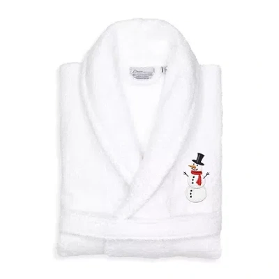 Linum Home Textiles Embroidered Snowman Terry Bathrobe Unisex Adult Terry Cloth Long Sleeve Long Length Robe In White