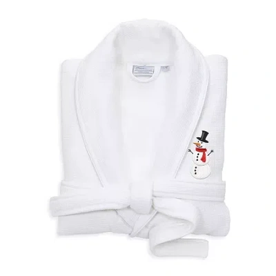 Linum Home Textiles Embroidered Snowman Waffle Terry Bathrobe Unisex Adult Waffle Long Sleeve Long Length Robe In White