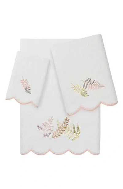 Linum Home Textiles Fern Toss Scallop 3-piece Towel Set In White/ Pink