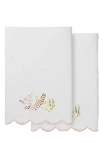 Linum Home Textiles Fern Toss Scallop Pack Of 2 Bath Towels In White/ Pink