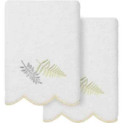 Linum Home Textiles Fern Toss Scallop Pack Of 2 Hand Towels In White/ Beige