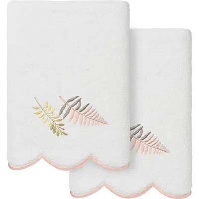 Linum Home Textiles Fern Toss Scallop Pack Of 2 Hand Towels In White/ Pink