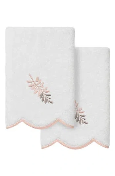 Linum Home Textiles Fern Toss Scalloped 2-piece Fingertip Towel Set In White/ Pink