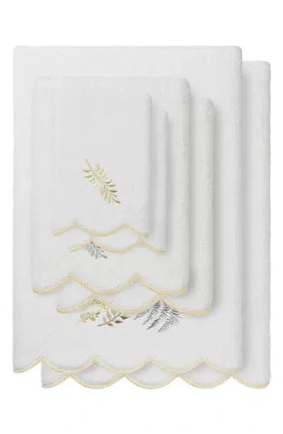 Linum Home Textiles Fern Toss Scalloped 6-piece Embellished Towel Set In White/ Beige