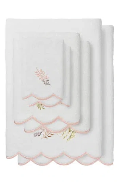 Linum Home Textiles Fern Toss Scalloped 6-piece Embellished Towel Set In White/ Pink